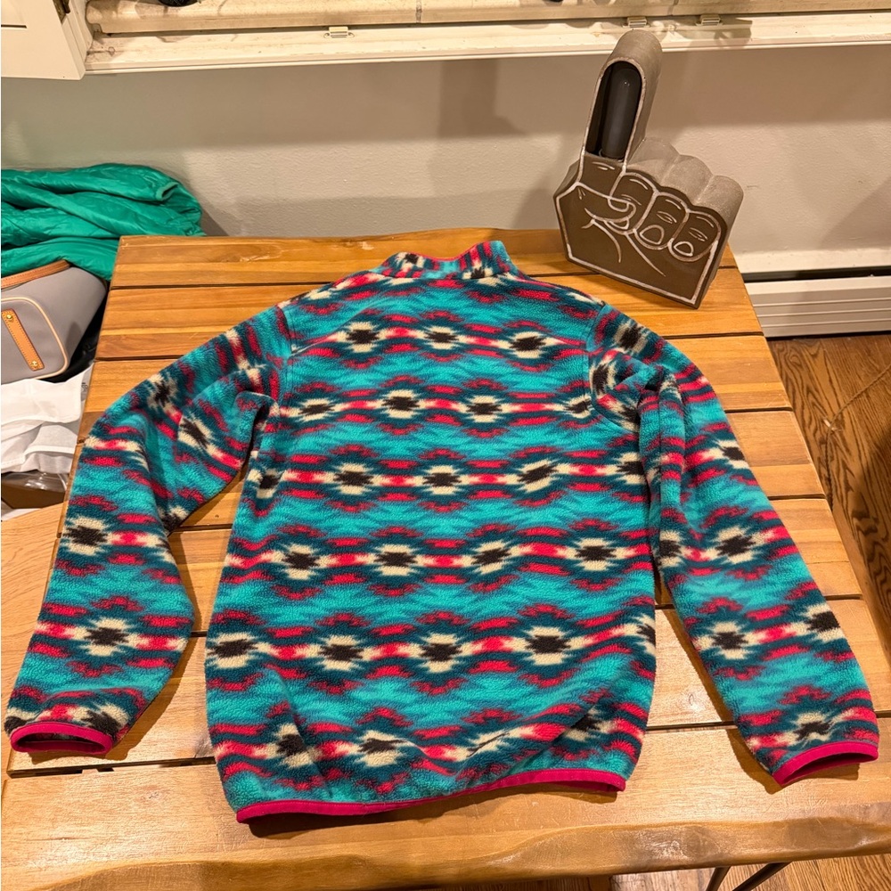 Patagonia Women's Patterned Fleece Sweatshirt - Teal, Pink, Black - Picture 5 of 6